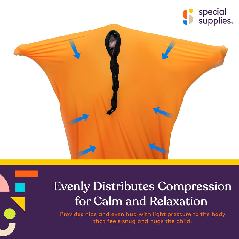 Special Supplies Orange Sensory Body Sock Full-Body Wrap to Relieve Stress, Stretchy, Breathable Cozy Sensory Sack for Boys, Girls, Safe, Comfortable, Calming Relief Cocoon (Large 56"x28") Large 56"x28"