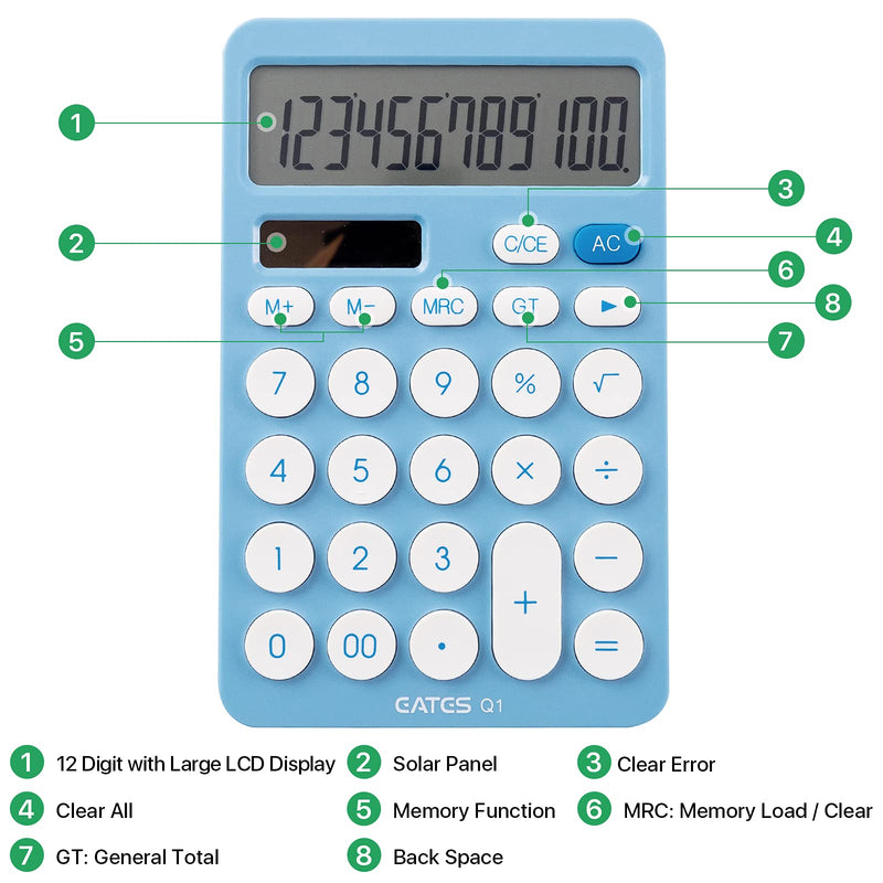 JAWOO Standard Calculator Electronics Calculators with Big Button 12 Digit (Q1blue) Q1blue