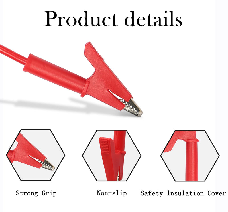 YACSEJAO Double Ended Alligator Clips, Test Jumper Wires Test Cable with Insulators Clips Test Copper Cable for Electrical Testing - Black & Red(1m/3.3ft)