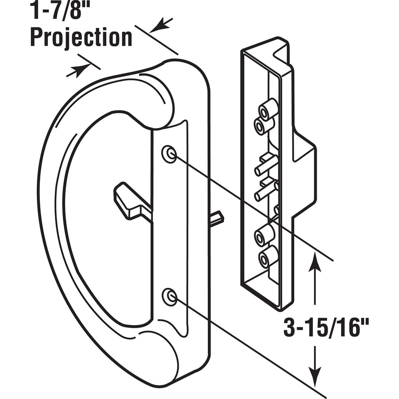 PRIME-LINE C 1225 Sliding Patio Door Handle Set - Replace Old or Damaged Door Handles Quickly and Easily – White Diecast, Mortise Style, Non-Keyed (Fits 3-15/16” Hole Spacing)