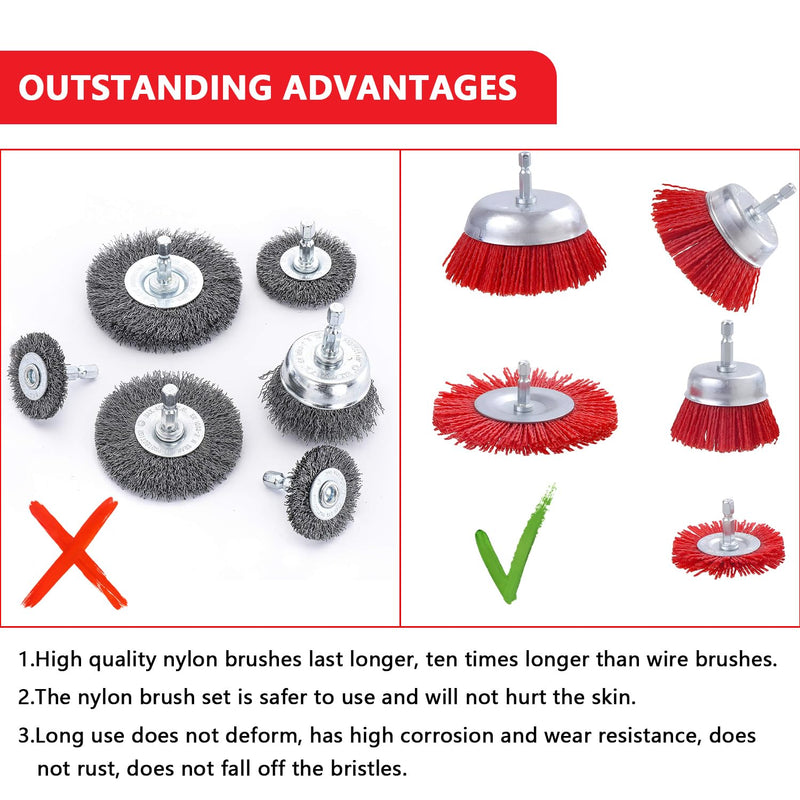 7 piece nylon brush set with 1/4 shank nylon filament disc brush cup brush brush brush set 7 sizes sanding attachment for drill perfect for removing rust/corrosion/paint