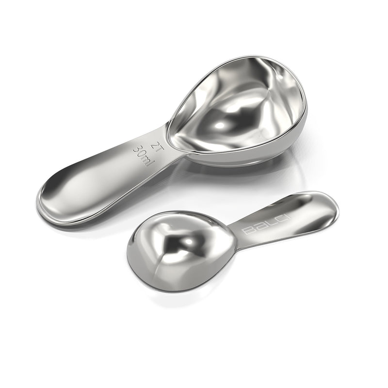 BALCI - Stainless Steel Coffee Scoop Set (1&2 Tablespoon, 15ml and 30ml) Exact Measuring Spoons for Coffee, Tea, Sugar, Flour and More!