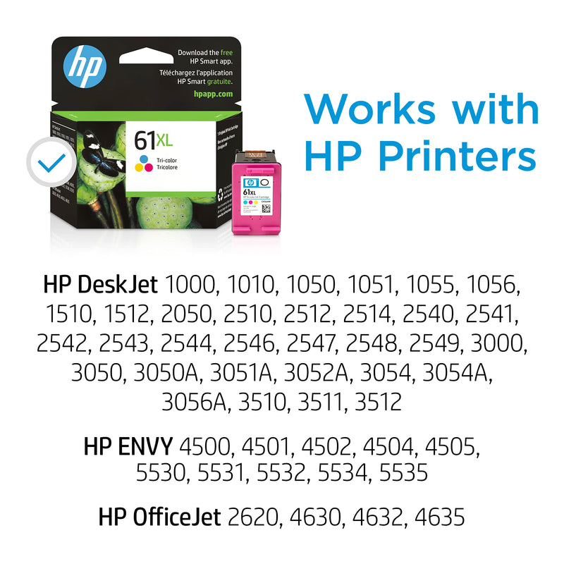 HP 61XL | Ink Cartridge | Works with HP Deskjet 1000 1500 2050 2500 3000 3500 Series, HP ENVY 4500 5500 Series, HP Officejet 2600 4600 Series |Tri-color | CH564WN