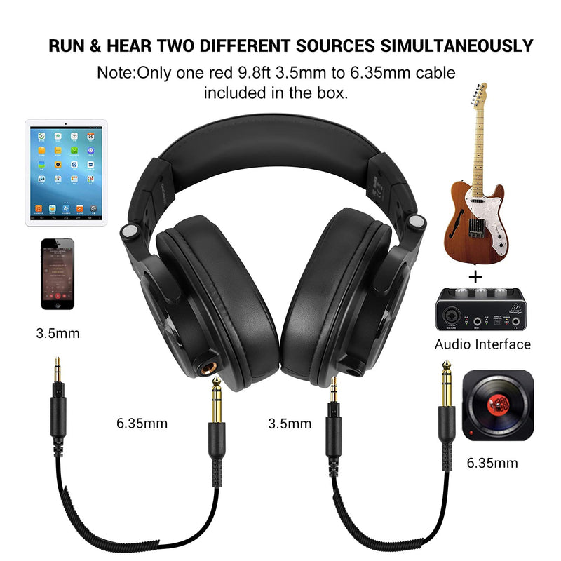 OneOdio A71 Hi-Res Studio Recording Headphones - Wired Over Ear Headphones with SharePort, Professional Monitoring & Mixing Foldable Headphones with Stereo Sound (Black) Black