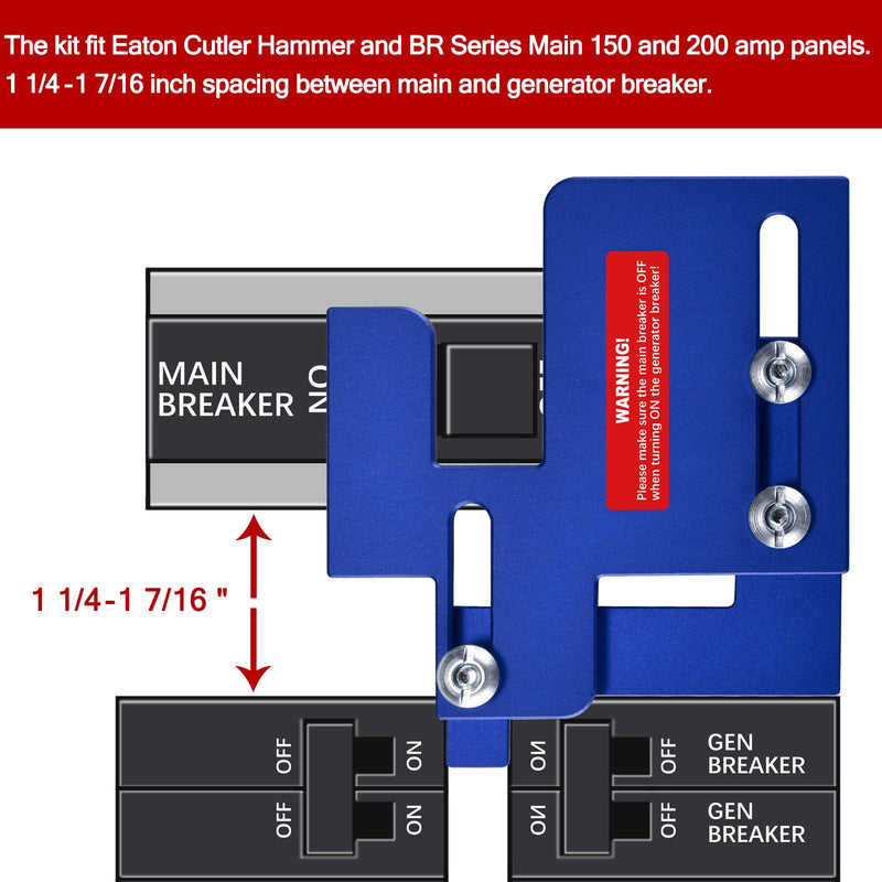 ACANORA Generator Interlock Kit Blue for Cutler Hammer CH and BR Series with Plug in Neutral Main 150 and 200 amp Panels, 1 1/4 - 1 7/16 Inch Spacing Between Main and Branch Breaker