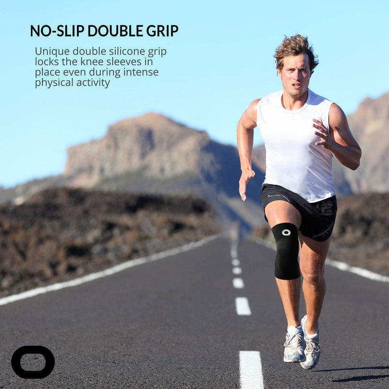 Crucial Compression Knee Sleeve (1 Pair) - Best Knee Braces for Knee Pain for Men & Women - Non-Slip Knee Support for Running, Weightlifting, Basketball, Gym, Workout, Sports Small (15.5-18.0") Measure 3" Above Kneecap Black