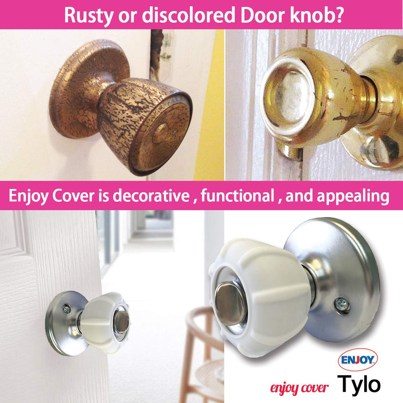 New Enjoy Cover - Door Knob Cover Grips Non Slip Arthritis & Senior Living Aids Grippy Easy Open Decorative. Simple Functional Effective Solution- 4 Pack (White, Tylo)