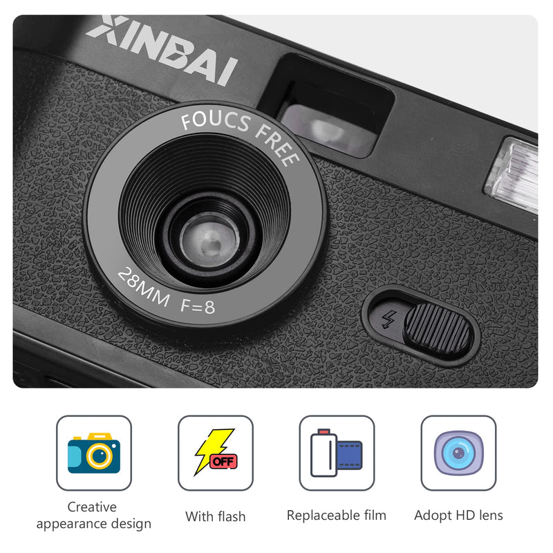 B10 Reusable 35mm Film Camera Use 135/35mm Film (24Ã—36mm), Creative Gifts Vintage Film Camera with Flash, for Kids and Adults (Black)