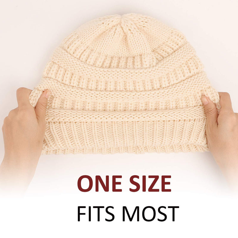 Womens Satin Lined Winter Beanie Hats Cable Knit Beanie for Men Silk Lining Thick Chunky Cap Soft Slouchy Warm Hat Yellowbeige