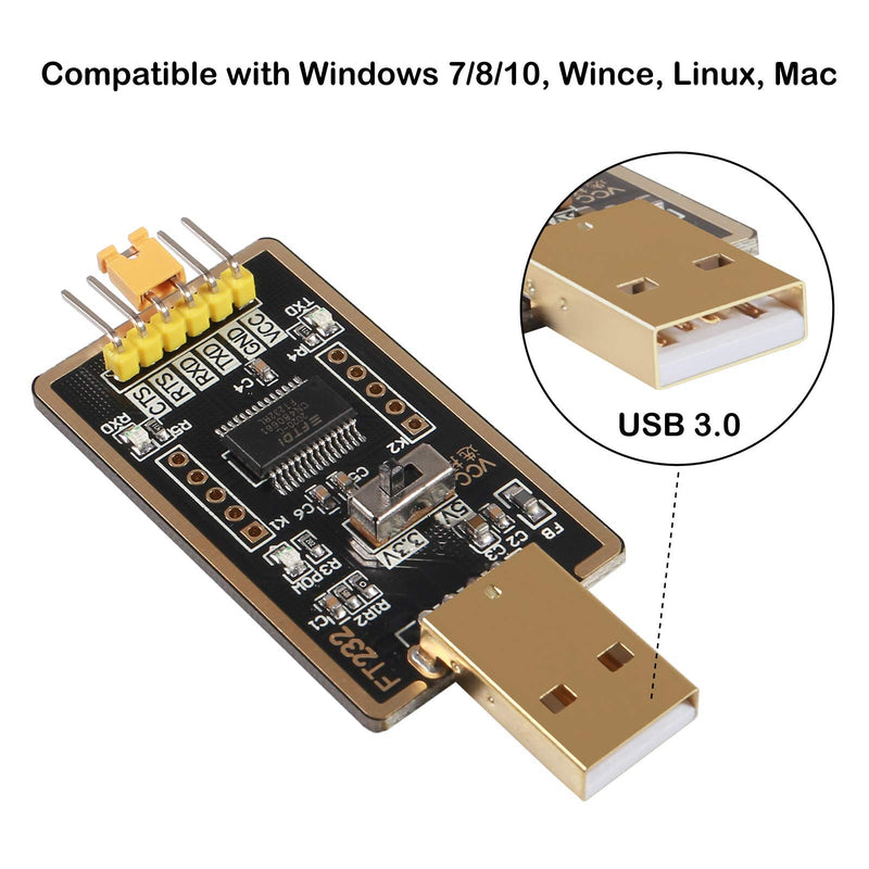 FT232RL USB to TTL Adapter for Development Projects, USB to Serial Converter Module with Genuine FTDI USB UART Compatible with Windows 7/8/10/XP,Linux, Mac OS