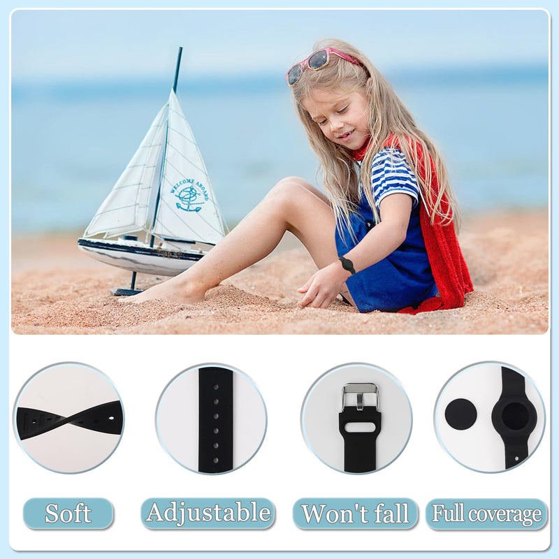 Waterproof Airtag Bracelet for Kids, Silicone Wristband Compatible with Apple Air Tag Hidden Holder Case, GPS Tracker Anti-Lost Adjustable Airtag Strap for Toddler Child (Black) Black 1 Pack