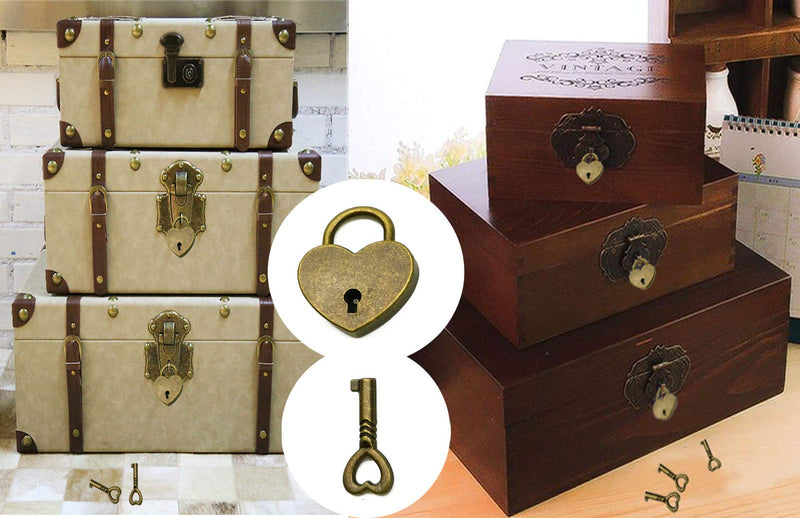 Hyamass 3pcs Vintage Antique Style Mini Heart Archaize Padlocks Key Lock with Keys(Bronze)