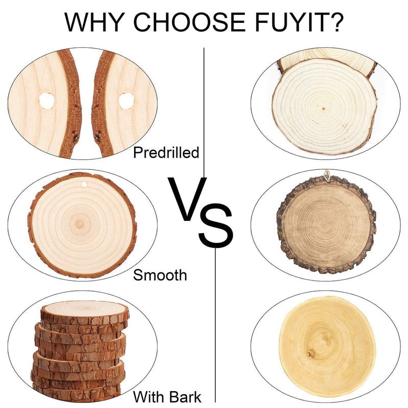 Fuyit Natural Wood Slices 30 Pcs 2.8-3.1 Inches Craft Wood Kit Unfinished Predrilled with Hole Wooden Circles Tree Slices for Arts and Crafts Christmas Ornaments DIY Crafts