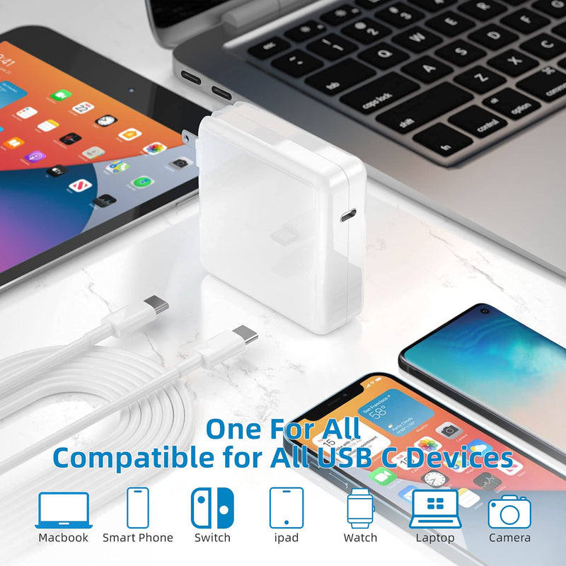Mac Book Pro Charger - 100W USB C Charger Power Adapter Compatible with MacBook Pro 16, 15, 14, 13 Inch, MacBook Air 13 Inch, iPad Pro 2021/2020/2019/2018 and All USB C Device, 7.2ft USB C to C Cable