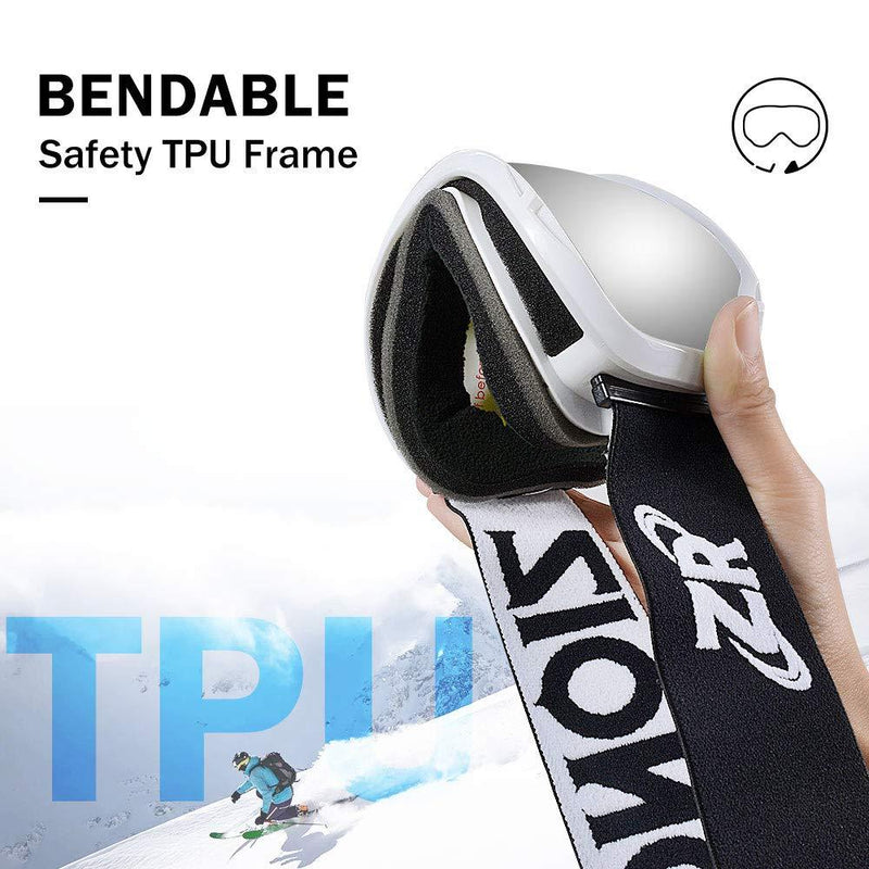 ZIONOR Lagopus Ski Goggles - Snowboard Snow Goggles for Men Women Adult Youth A0-vlt 8.6% White Frame Silver Lens