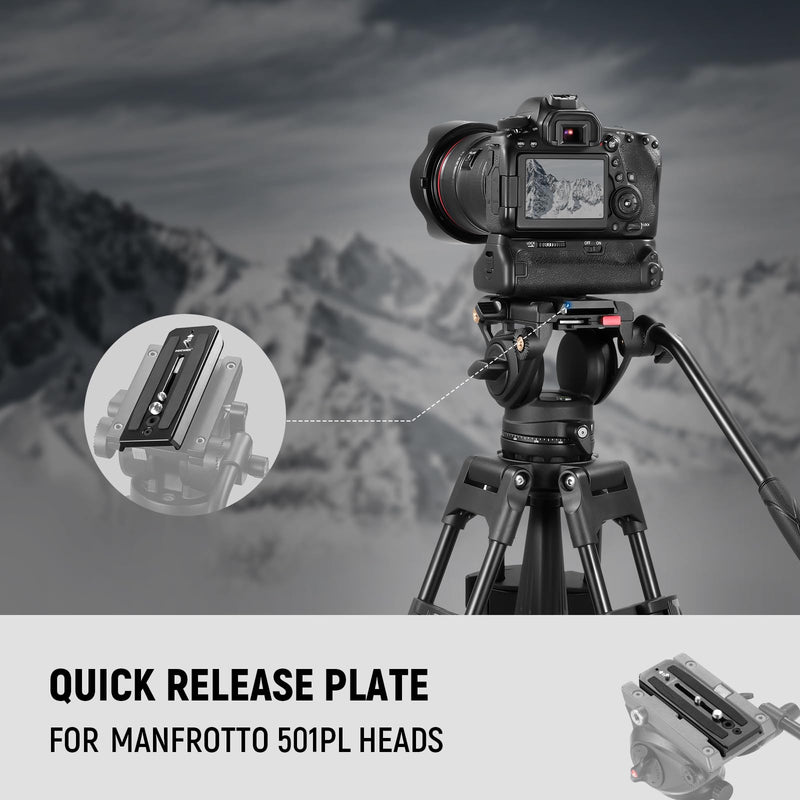 NEEWER 501PL Quick Release Plate Compatible with Manfrotto MVH500AH 501HDV, Camera Mounting Plate with 1/4" and 3/8" Screws, Retractable Anti Off Pin for GM001 GM002 GM006 Tripod Fluid Heads, QR5