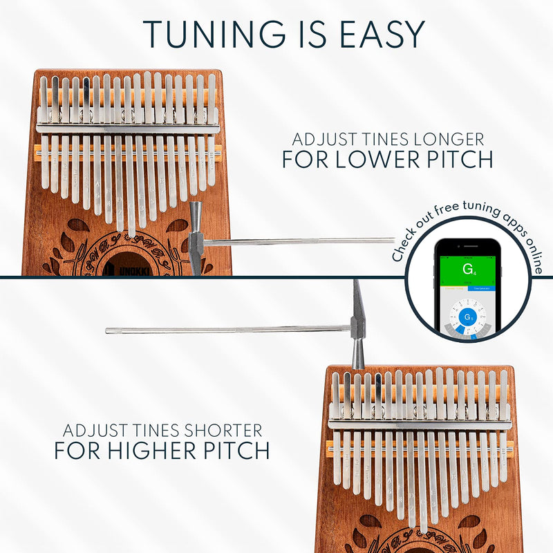 UNOKKI Kalimba Thumb Piano - Kalimba 17 Key Musical Instruments w/ Kalimba Song Book Instructions, Tuning Hammer & More! Thumb Piano for Kids & Adults - Easy to Learn Finger Piano Music (Light Brown) Light Brown
