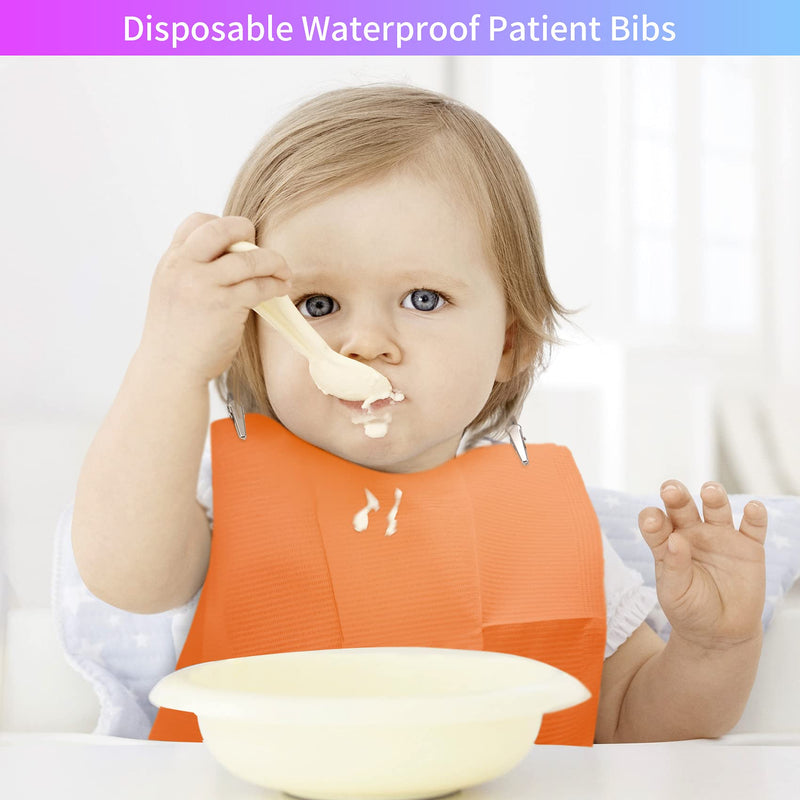 60 PCS Disposable Dental Bibs Patient Bib Waterproof Dentist Napkins Bib Polyback Towel, 3 Ply Tattoo Paper Bibs Tray Covers - Sturdy and Leakproof|Purple|13" x 18"|Orange Orange