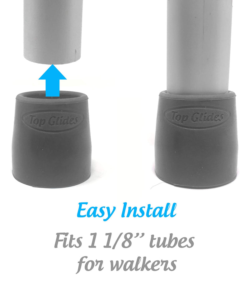 Top Glides Steel-Reinforced Walker Glide Tips (Gray, 1 1/8") 1 1/8 Inch Gray