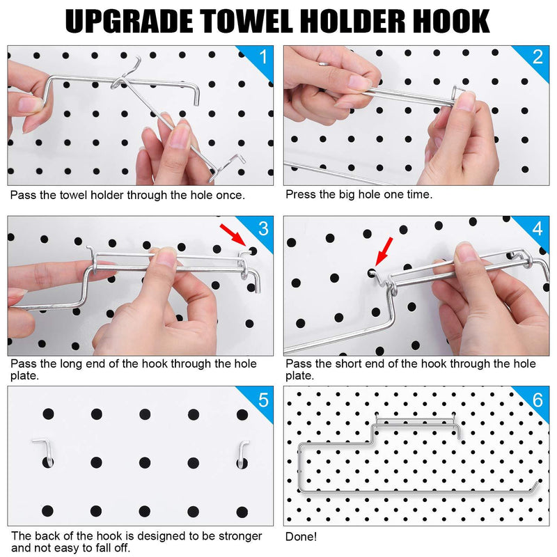 2 Pack Pegboard Paper Towel Holder, Stainless Steel Pegboard Hooks, Pegboard Organization Accessory Hook for Workshop, Garage, Kitchen, Laundry Room, Bathroom (Silver) Silver
