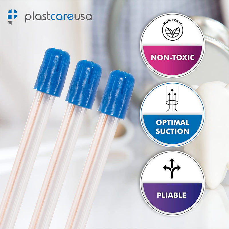 100 Dental Disposable Saliva Ejectors, Clear Body Blue Tip, Evacuation Suction Tips, Bag of 100
