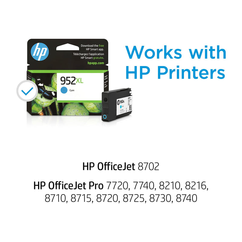Original HP 952XL Cyan High-yield Ink Cartridge | Works with HP OfficeJet 8702, HP OfficeJet Pro 7720, 7740, 8210, 8710, 8720, 8730, 8740 Series | Eligible for Instant Ink | L0S61AN
