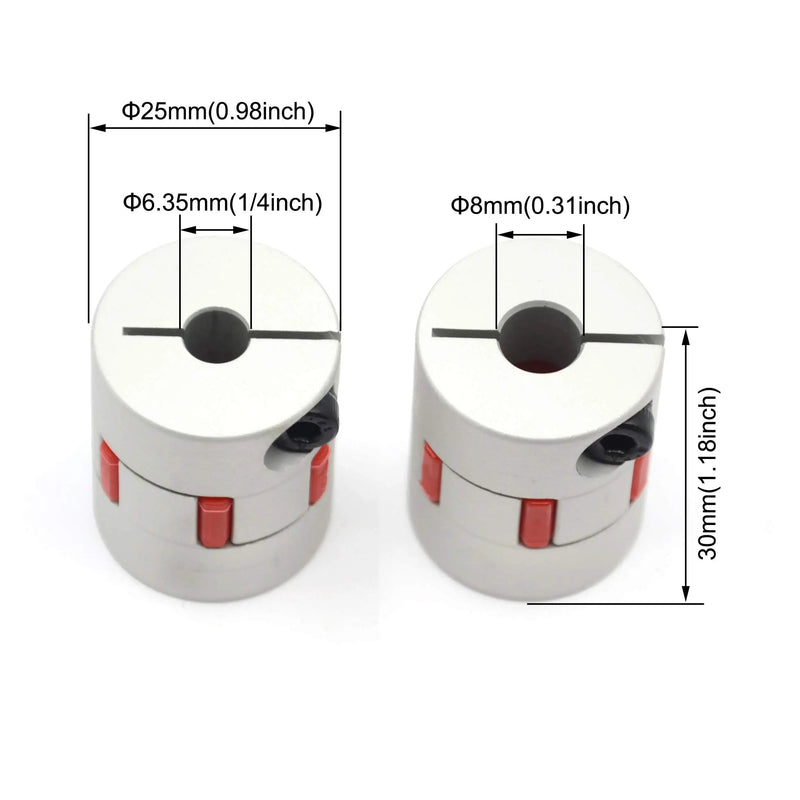 Zeberoxyz 2PCS 6.35mm to 8mm Aluminium Plum Flexible Shaft Coupling Diameter25mm Length30mm 6.35x8mm Motor Connector Flexible Coupler for 3D Printer CNC Machine and Servo Stepped Motor（6.35x8mm） D25 L30