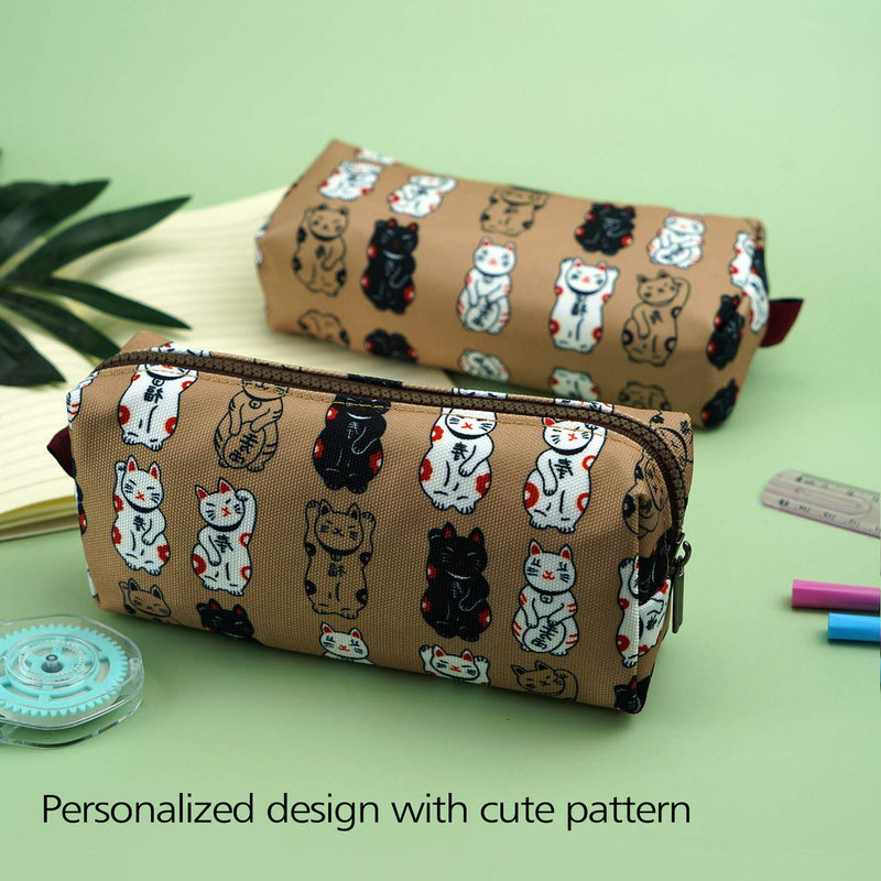 Lucky Japanese Cat Pencil Case Cute Maneki Neko Cat Pencil Bag Pouch Case Makeup Cosmetic Bag Kawaii Gadget Box Stationary gray