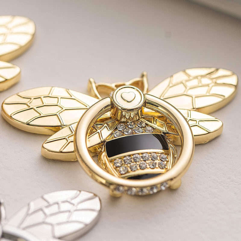 Bee Cell Phone Ring Holder with Crystal Stone, Allengel 360 Rotation Glitter Phone Ring Grip for Girls Women, Compatible with iPhone, Samsung Galaxy and Most Android Phone (Gold and Black) gold02
