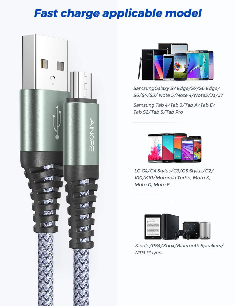 2 Pack 6.6FT Micro USB Cable Android Charger AINOPE Micro USB Cable, Android Charger Cord Compatible with Galaxy S6,J7 Edge Note 5 Durable Nylon Material (Grey) Grey 6.6Ft+6.6Ft