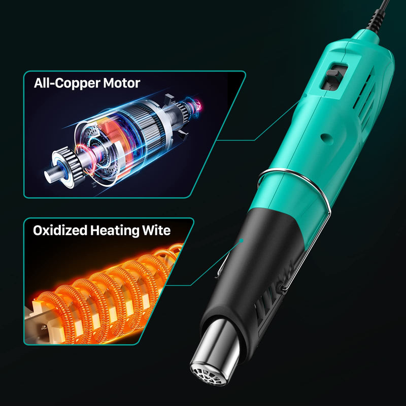 Yeegewin Mini Heat Gun, Handheld Hot Air Gun with 2 Temperature Settings 249°C-455°C, Quick Heating Hot Air Gun with Overload Protection, Stainless Steel Nozzle for Crafts, Shrink Film 1