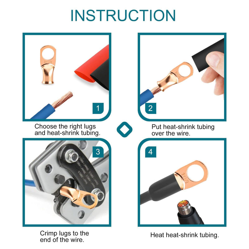 10PCS Battery Cable Ends, 8 Gauge Wire Connectors 3/8 Copper Wire Lugs, Bare Copper Eyelets with Heat Shrink Tubing by HOUSUN 8AWG*3/8"(M10) 10PCS