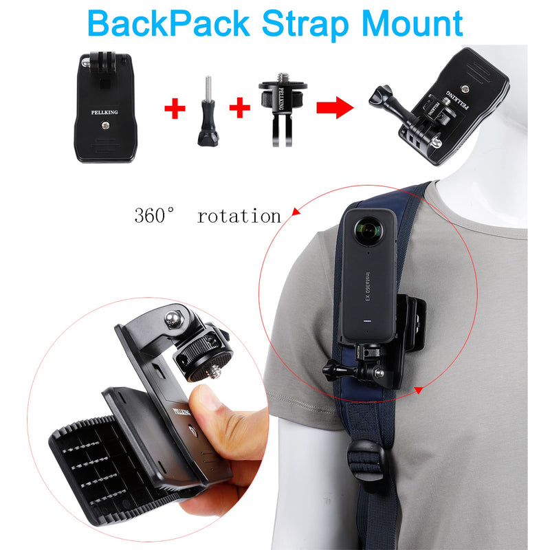 PellKing Accessories Kit for Insta360 ONE GO 3 X3 X2 X RS R, 4in1 Chest Strap Mount Harness/Head Mount/Neck Holder/Backpack Strap Mount
