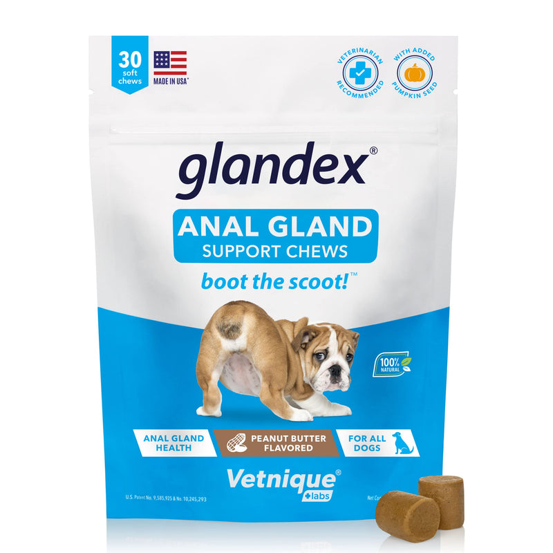 Glandex Anal Gland Peanut Butter Soft Chew 30ct with Dermabliss Anti-Itch & Allergy Relief Medicated Spray Bundle