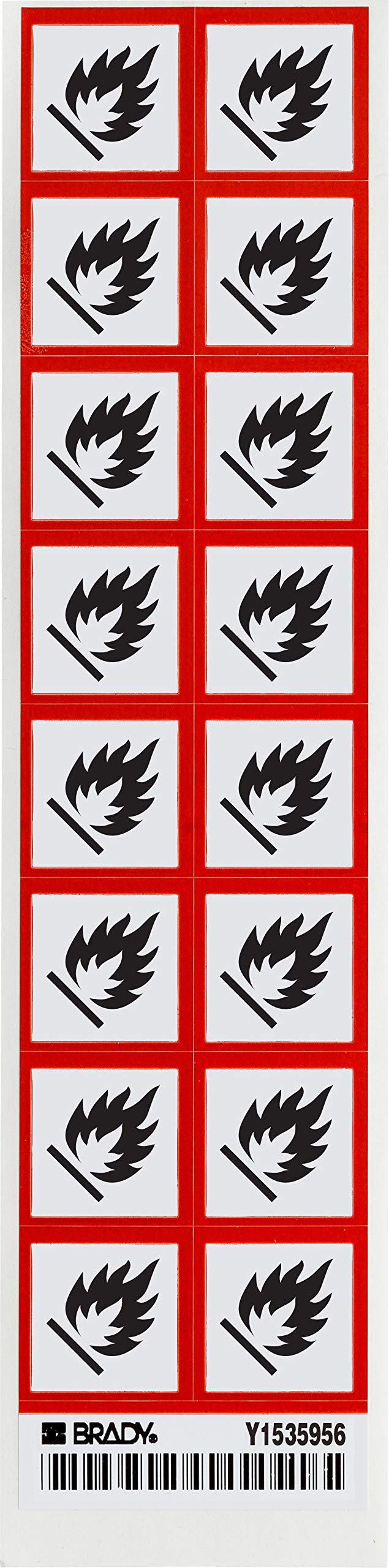 Brady 118876 Coated Paper GHS Flammable Picto Labels , Black/Red On White, 1" Height x 1" Width, Pictogram "Flammable" (16 Labels, 1 Card per Package)