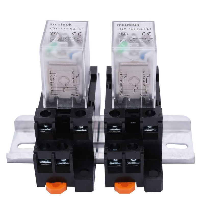 mxuteuk 2pcs JQX-13FL AC 220V Coil 8 Pin 10A DPDT LED Indicator Electromagnetic Power Relay, with Base, with DIN Rail Slotted Aluminum 8Pin - High Current - 10A