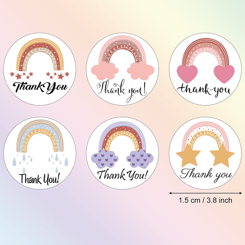 600 Pieces Boho Rainbow Thank You Round Stickers Roll Boho Rainbow Business Stickers Rainbow Theme Stickers for Small Business Packages