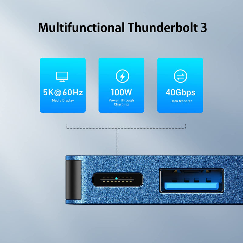 USB C Adapter for MacBook Pro/Air 2022 2021 2020, RayCue USB-C Accessories, Mac Adapter with 3 USB 3.0 Ports, USB C to SD/TF Card Reader, and 100W Thunderbolt 3 PD Port-Support MagSafe 3 Charging Blue