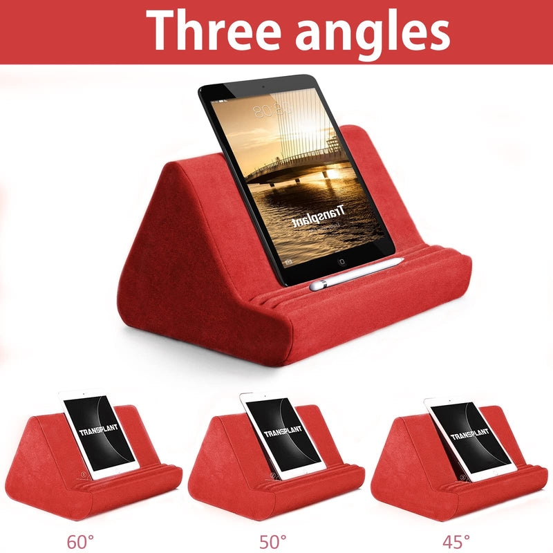 Soft Tablet Stand Pillow with Pocket,Tablet Cushion Stand,Adjustable 3 Viewing Angle,Lazy Holder Stand for Bed Sofa,Compatible with iPads Tablets eReaders Smartphones Books Magazines (Wine Red) Wine red