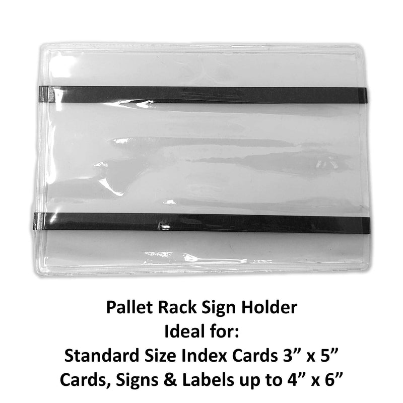 Pallet Rack Sign Holder Kit Clear Vinyl Pouch with Magnet for 4" H x 6" L Cards - 25 Pack