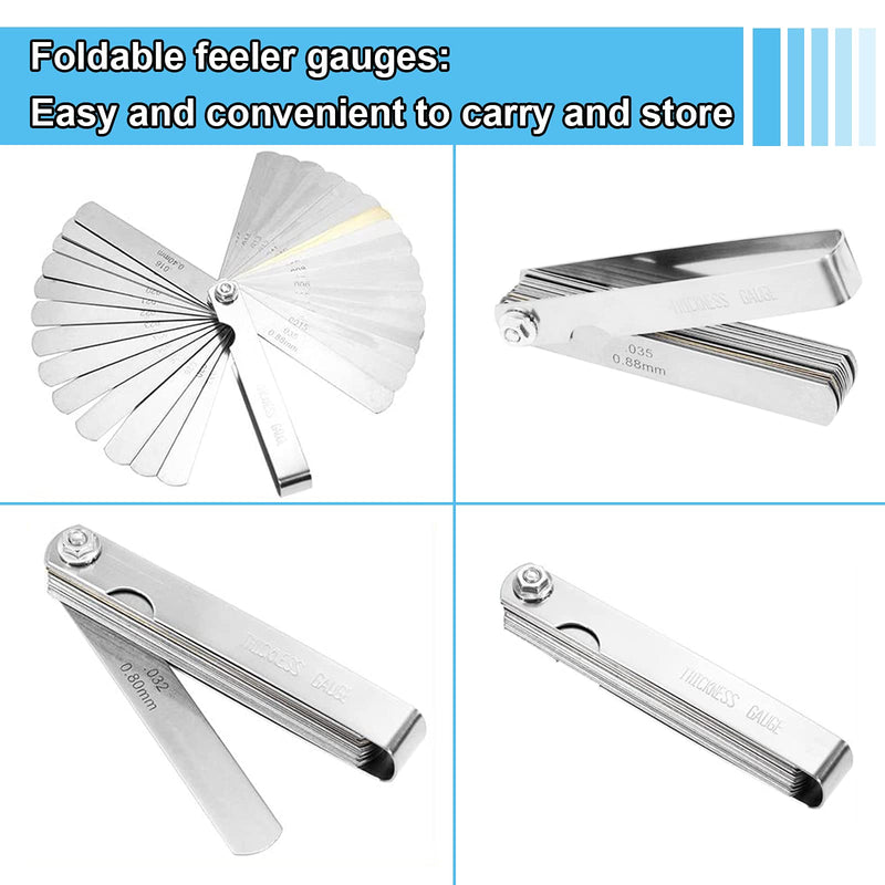 XTVTX 32 blade feeler gauges, valve gauge, distance gauge, high-precision feeler gauge stainless steel with dual marked metric and imperial gap measuring tool.
