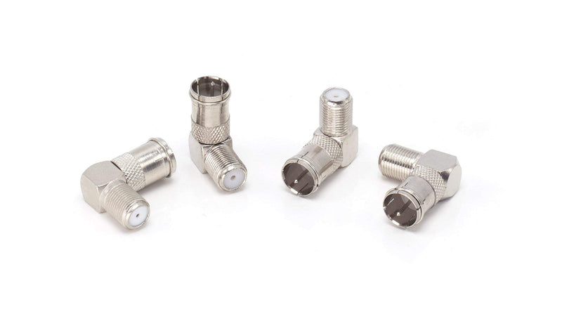 Push On and Right Angle Coax Connector - Push On F Connector Male to Screw On Female Adapter - Pack of 4 4 Pack Silver