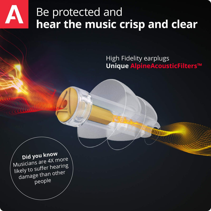 Alpine MusicSafe High Fidelity Music Ear Plugs for Concert & Noise Reduction - Professional Musicians Hearing Protection, 2 Inter-Changeable Filter Sets - Hypoallergenic Reusable Transparent Earplugs Standard-transparent