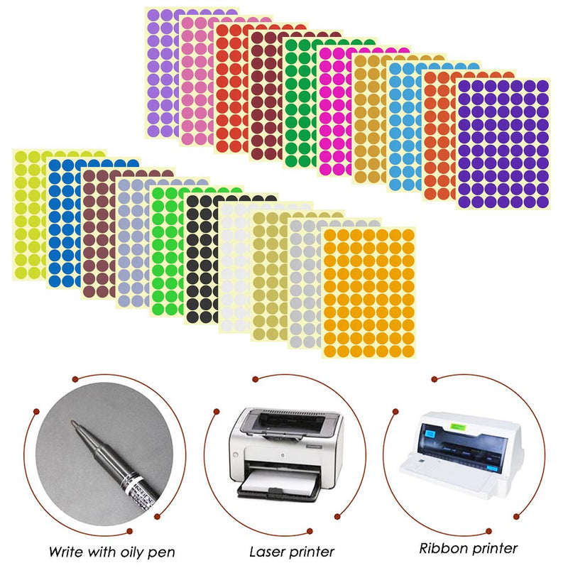 2800 pcs 3/4" Round Coding Circle Dot Labels, SourceTon 20 Colors Neon Color Coding Dots Round Stickers