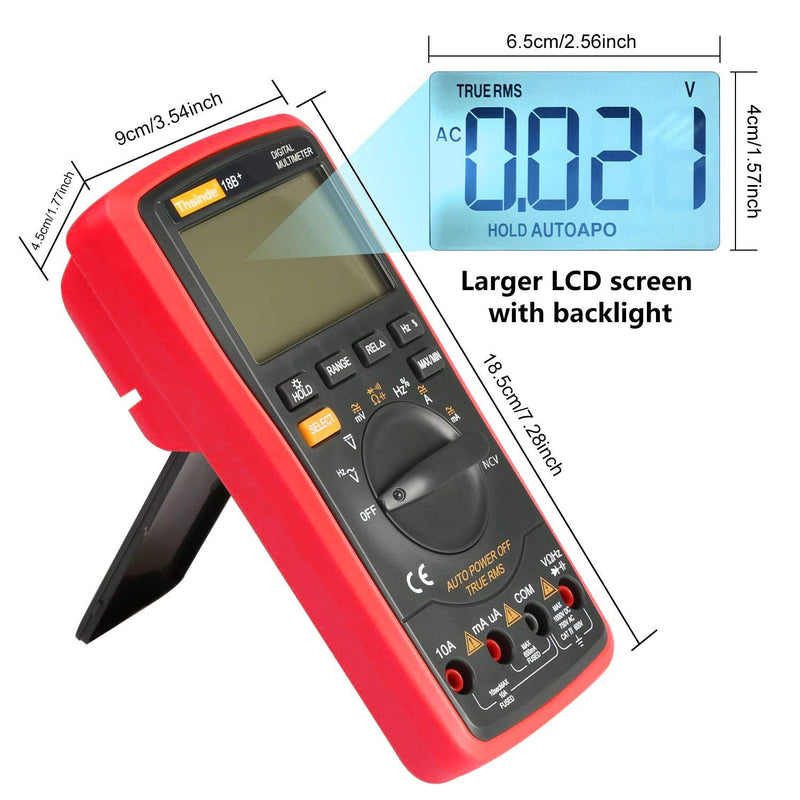 Auto Ranging Digital Multimeter TRMS 6000 with Battery Alligator Clips Test Leads AC/DC Voltage/Account,Voltage Alert, Amp/Ohm/Volt Multi Tester/Diode (Red) Red