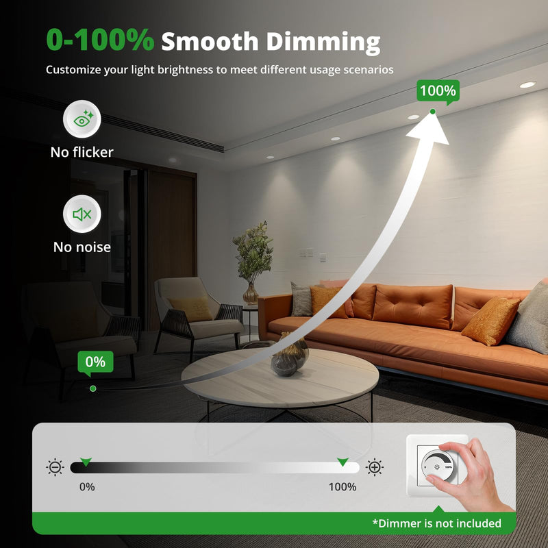 HOMEOW LED recessed spotlight 230V flat 7W 600LM, dimmable LED spots warm white 2700K neutral white 4000K cold white 6000K, IP44 recessed lights for the bathroom, 75-90MM hole size, set of 12