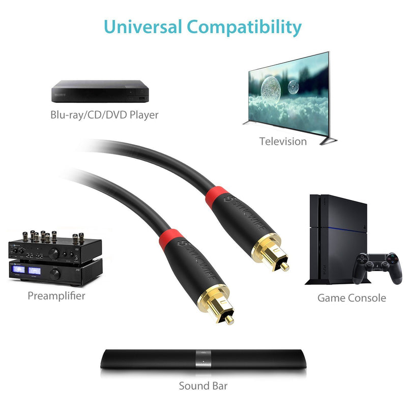 Syncwire Digital Optical Audio Cable (10 Feet) - [24K Gold-Plated, Ultra-Durable] Fiber Optic Toslink Male to Male Cord Optical Cables for Home Theater, Sound Bar, TV, PS4, Xbox, Playstation & More 10 Feet / 3M