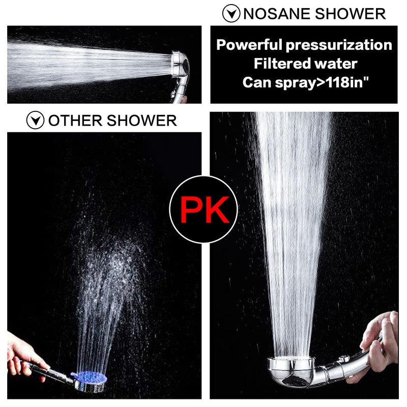 Nosame Shower,High Pressure Handheld Shower Head with ON/Off Pause Switch 3-Settings Water Saving Showerhead, Chrome Finish Bathroom 1.6 GPM Shower Accessorie Silver