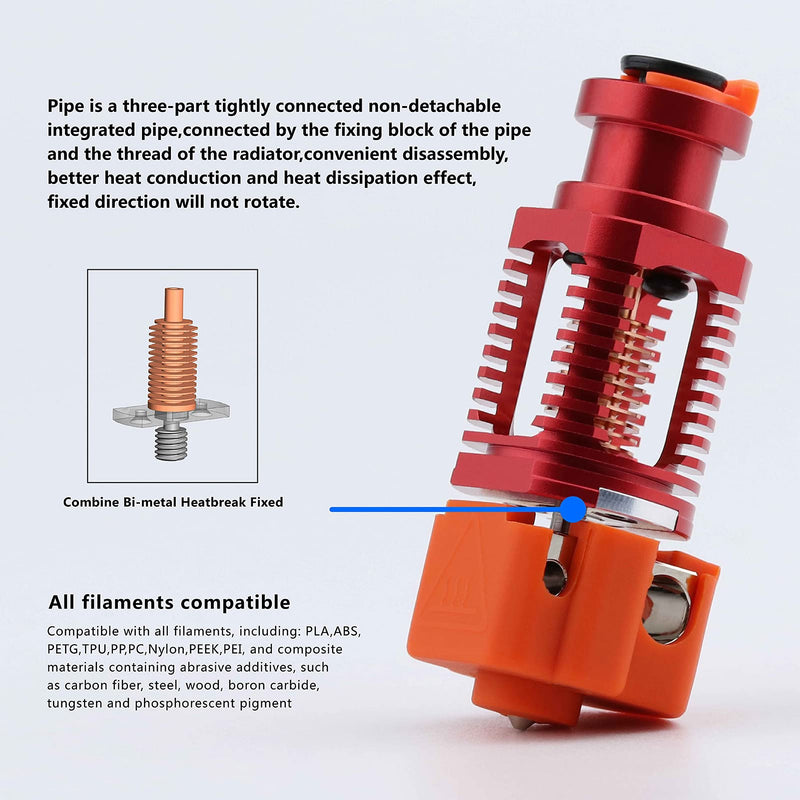 Haldis 3D Red Lizard k1 V6 Hotend, Assembled Plated Copper Hot end High Flow Rate Extrusion Head for Voron 2.4 Prusa I3 MK3 Titan BMG V2 Extruder 3D Printer Parts (Red)