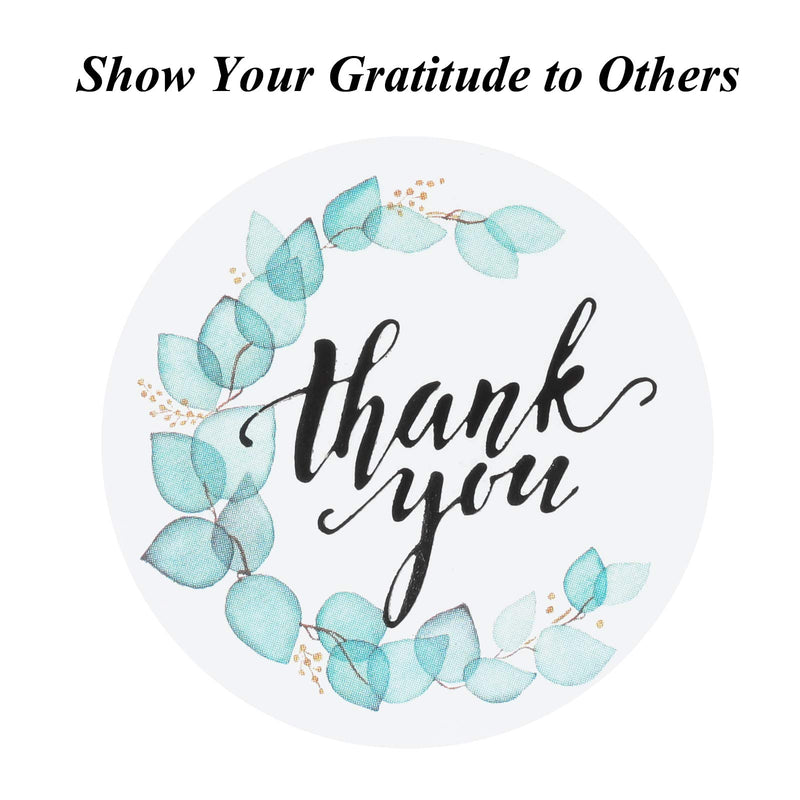 Thank You Stickers Roll - 1.5 inch Blue Thank You Stickers Exquisite Greenery Turquoise Pattern roll, 500 Stickers per Roll, Thank You Stickers for Business Gift Bags Envelopes Journal Stickers